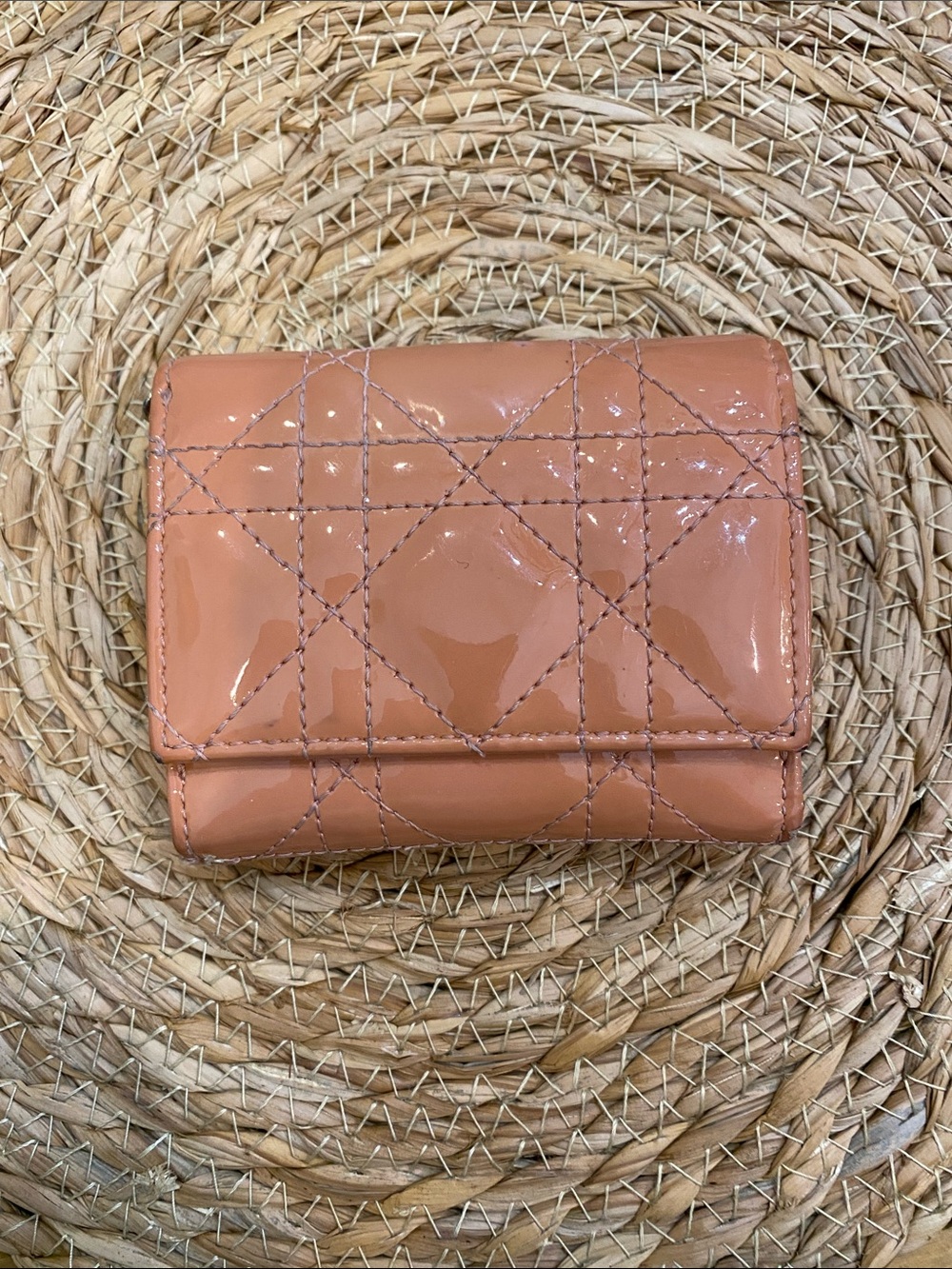 Lady Dior Lotus Quilted Patent Leather Cannage Wallet in Peachy Pink - Picture 11 of 13
